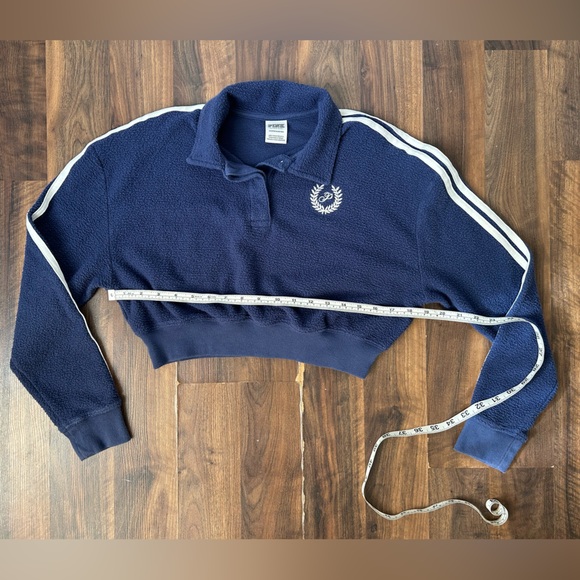 PINK Victoria's Secret Women's Fleece Cropped Polo Sweatshirt in Midnight Navy - Picture 5 of 9